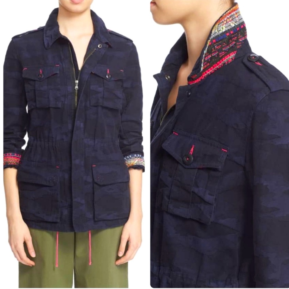 TRINA TURK Navy Blue Camouflage Micki Safari Jacket Size XS